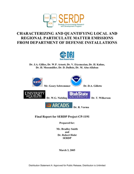 Characterizing and Quantifying Local and Regional Particulate Matter Emissions from Department of Defense Installations