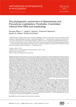 The Phylogenetic Systematics of Spilomelinae and Pyraustinae (Lepidoptera: Pyraloidea: Crambidae) Inferred from DNA and Morphology