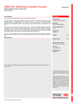 HSBC GIF GEM Equity Volatility Focused 31 March 2017 USD Institutional Share Class (IC) Monthly Report