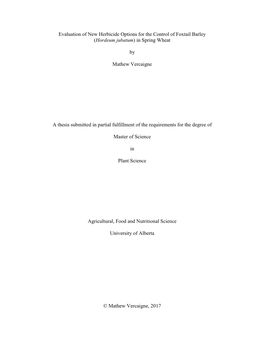 Evaluation of New Herbicide Options for the Control of Foxtail Barley (Hordeum Jubatum) in Spring Wheat