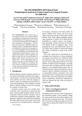 The SIGMORPHON 2019 Shared Task: Morphological Analysis In