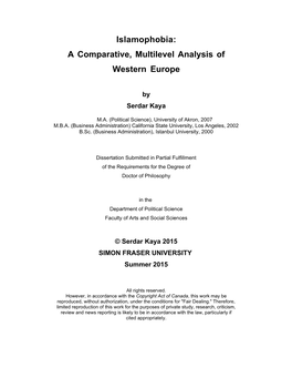 Islamophobia: a Comparative, Multilevel Analysis of Western Europe