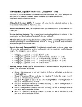 Metropolitan Airports Commission: Glossary of Terms