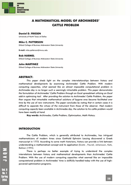 A Mathematical Model of Archimedes' Cattle Problem