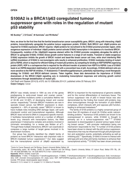 P63 Coregulated Tumour Suppressor Gene with Roles in the Regulation of Mutant P53 Stability
