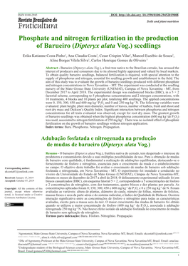 Phosphate and Nitrogen Fertilization in the Production of Barueiro (Dipteryx Alata Vog.) Seedlings