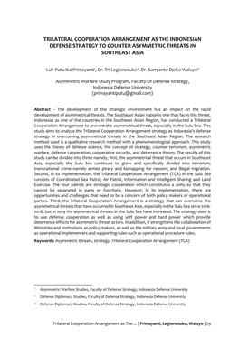 Trilateral Cooperation Arrangement As the Indonesian Defense Strategy to Counter Asymmetric Threats in Southeast Asia