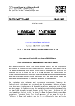 PRESSEMITTEILUNG 24.06.2019 Hurricane Und Southside