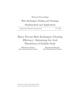 Bayer Process Heat Exchangers Cleaning Efficiency