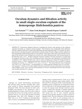 Osculum Dynamics and Filtration Activity in Small Single-Osculum Explants of the Demosponge Halichondria Panicea