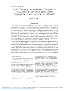Passive Trust Or Active Application: Changes in the Management of Difficult Childbirth and the Edinburgh Royal Maternity Hospital, 1850–1890