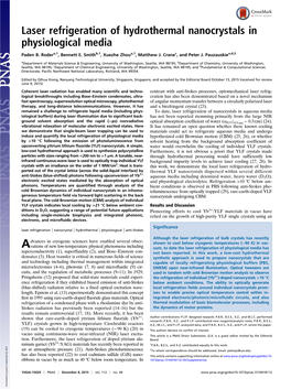 Laser Refrigeration of Hydrothermal Nanocrystals in Physiological Media