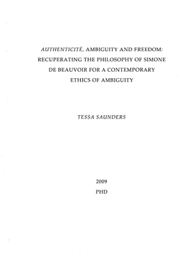 Authenticite, Ambiguity and Freedom : Recuperating the Philosophy Of