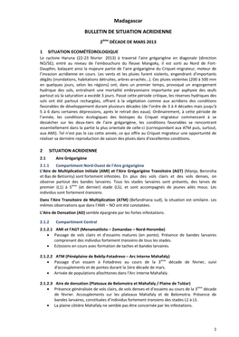 Madagascar BULLETIN DE SITUATION ACRIDIENNE