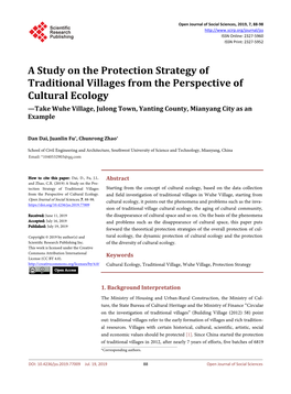 A Study on the Protection Strategy of Traditional Villages from The