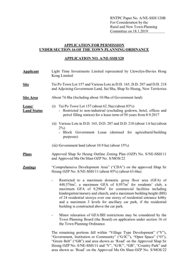 RNTPC Paper No. A/NE-SSH/120B for Consideration by the Rural and New Town Planning Committee on 18.1.2019