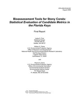 Statistical Evaluation of Candidate Metrics in the Florida Keys