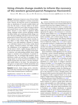 Using Climate Change Models to Inform the Recovery of the Western Ground Parrot Pezoporus Flaviventris