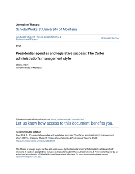 Presidential Agendas and Legislative Success: the Carter Administration's Management Style