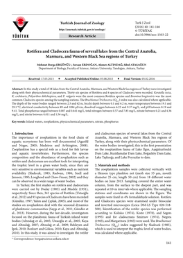 Rotifera and Cladocera Fauna of Several Lakes from the Central Anatolia, Marmara, and Western Black Sea Regions of Turkey