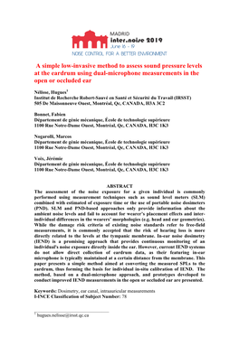 A Simple Low-Invasive Method to Assess Sound Pressure Levels at the Eardrum Using Dual-Microphone Measurements in the Open Or Occluded Ear