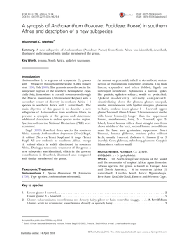 A Synopsis of Anthoxanthum (Poaceae: Pooideae: Poeae) in Southern Africa and Description of a New Subspecies