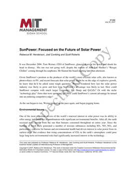 Sunpower: Focused on the Future of Solar Power Rebecca M