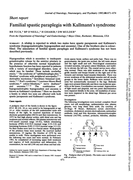 Familial Spastic Paraplegia with Kallmann's Syndrome