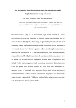 On the Transition from Photoluminescence to Thermal Emission and Its