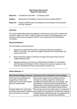 Art Galleries Committee – 12 February 2020 Subject: Manchester City G