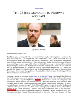 The 22 July Massacre in Norway Was Fake, Part 2