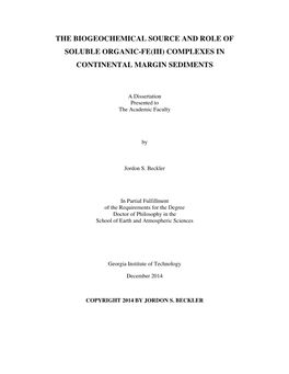 The Biogeochemical Source and Role of Soluble Organic-Fe(Iii) Complexes in Continental Margin Sediments