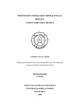 Potensi Dan Pemasaran Obyek Wisata Budaya Taman Sari Yogyakarta