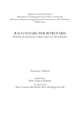 RACCONTARE PER RITROVARSI Pratiche Di Narrazione Online Come Uso Del Territorio