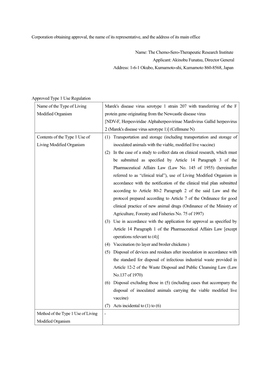The Chemo-Sero-Therapeutic Research Institute Applicant: Akinobu Funatsu, Director General Address: 1-6-1 Okubo, Kumamoto-Shi, Kumamoto 860-8568, Japan