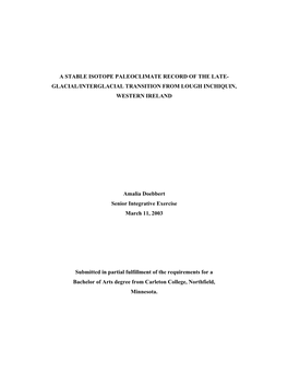 A Stable Isotope Paleoclimate Record of the Late- Glacial/Interglacial Transition from Lough Inchiquin, Western Ireland