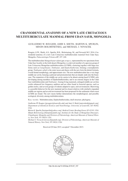 CRANIODENTAL ANATOMY of a NEW LATE CRETACEOUS MULTITUBERCULATE MAMMAL from UDAN SAYR, MONGOLIA -.: Palaeontologia Polonica