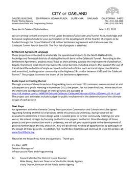 Caldecott Tunnel Settlement Agreement Final Project List | March 14, 2011 Incorporates All Public Meeting and Written Comments