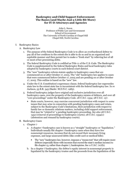 Bankruptcy and Child Support Enforcement: the Basics (And Maybe Just a Little Bit More) for IV-D Attorneys and Agencies