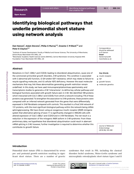 Downloaded from Bioscientifica.Com at 09/30/2021 03:28:57AM Via Free Access Research D HANSON and Others Identifying Biological Pathways 52:3 334 That Underlie PSS