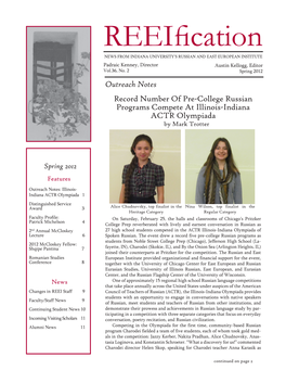 Spring 2012 Outreach Notes Record Number of Pre-College Russian Programs Compete at Illinois-Indiana ACTR Olympiada by Mark Trotter
