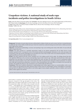 Unspoken Victims: a National Study of Male Rape Incidents and Police Investigations in South Africa