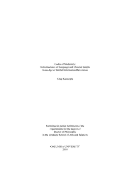 Infrastructures of Language and Chinese Scripts in an Age of Global Information Revolution Ulug Kuzuoglu