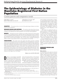 The Epidemiology of Diabetes in the Manitoba-Registered First Nation Population Current Patterns and Comparative Trends