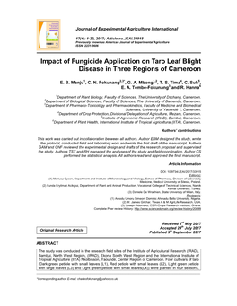 Impact of Fungicide Application on Taro Leaf Blight Disease in Three Regions of Cameroon