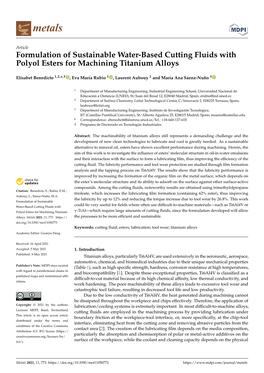 Formulation of Sustainable Water-Based Cutting Fluids with Polyol Esters for Machining Titanium Alloys