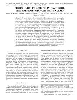 Reticulated Filaments in Cave Pool Speleothems: Microbe Or Mineral? Journal of Cave and Karst Studies, V