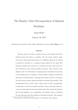 The Shapley Value Decomposition of Optimal Portfolios