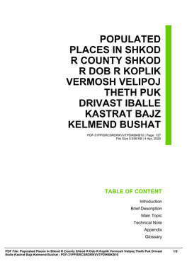 Populated Places in Shkod R County Shkod R Dob R Koplik Vermosh Velipoj Theth Puk Drivast Iballe Kastrat Bajz Kelmend Bushat