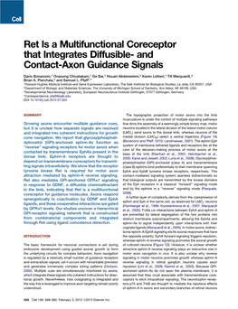 Ret Is a Multifunctional Coreceptor That Integrates Diffusible- and Contact-Axon Guidance Signals